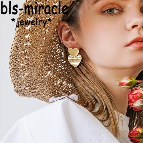 Bls-miracle Fashion Double Layer Metal Love Heart-Shaped Earrings For Women Sequin Big Drop Dangle Earring Statement Jewelry2018