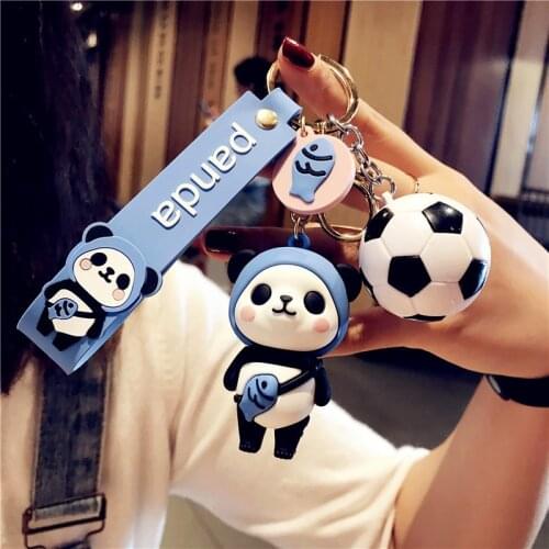 Panda Football Doll Anime Keychain PVC Soft Glue Bear Charm Keychain Car School Bag Pendant Send Friends Couple Jewelry Keychain