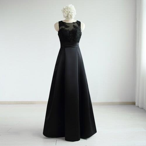 Black Satin Lace Beading Sleeveless Floor-Length A-Line Mother Of The Bride Dresses Custom Made