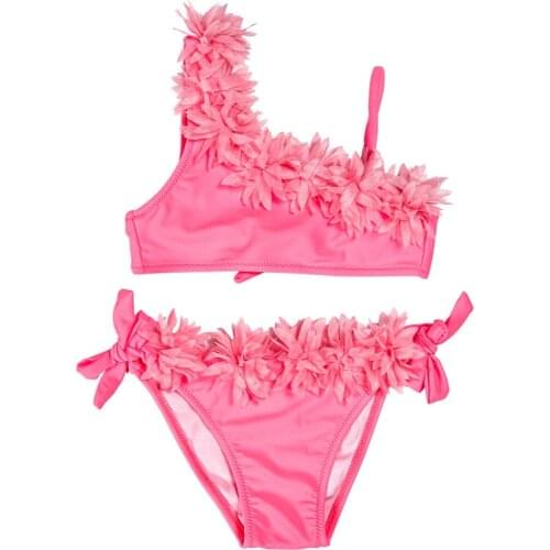 3D Floral One-Shoulder Kids Girls Bikini 2 Piece Swimsuit For Little And Big Girl Bathing Suit Full Size 2-16 Children Swimwear