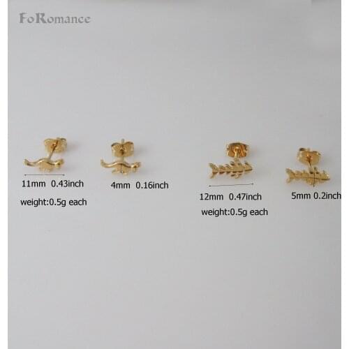 FoRomance/TWO STYLES ANIMAL KANGAROO AND FISH BONE SHAPE STUD EARRING - YELLOW GOLD GP - GOLD COLOR OVERLAY