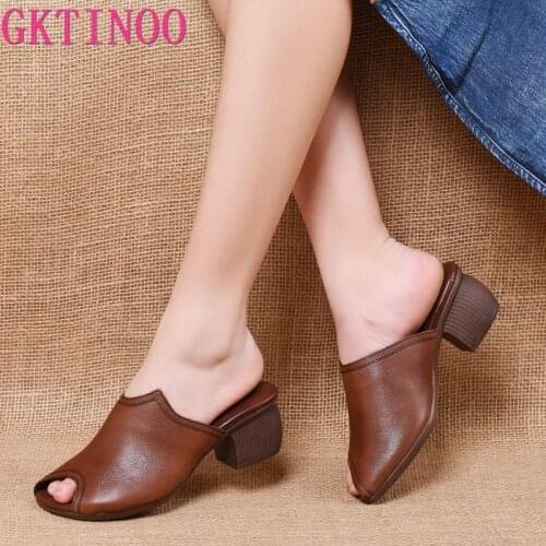 GKTINOO Flip Flop Square heel High heels Muller slippers women 2021 summer shoes women Fashion Patchwork Shallow ladies shoes