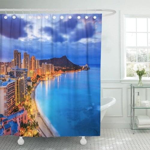 Honolulu Hawaii Skyline of Diamond Head Volcano Including The Hotels and Buildings on Waikiki Beach Shower Curtain Waterproof