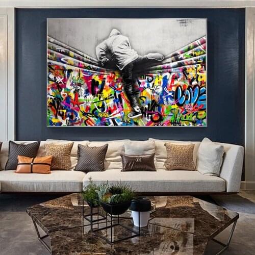 Graffiti Art Wall Pictures for Living Room Banksy Scenes Girl Street Canvas Paintings Wall Art Posters Prints Home Cuadros Decor