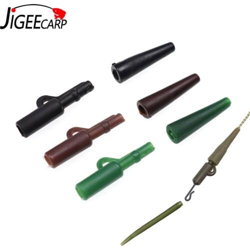 JIGEECARP 100pcs Carp Fishing Plastic Safety Lead Clips Set with Tail Rubbers Tubes Europ Carping Line and Hooks Connectors