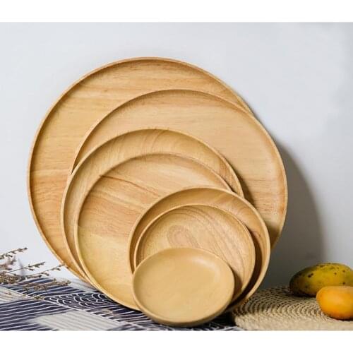 Rubber Wood Pan Plate Fruit Dishes Saucer Tea Tray Dessert Dinner Bread Wood Plate Japanese Round