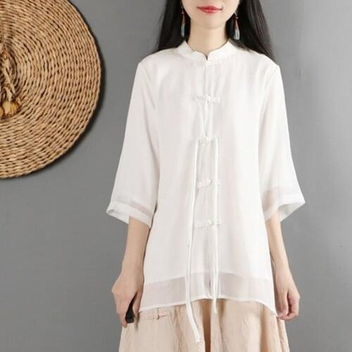 Chinese Style Clothing Women Blouses 2021 Summer Plus Size Cotton Linen Tang Suit Casual Retro Shirts Ladies Chinese Tops 12209