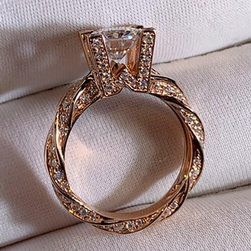 10K Au417 Rose Gold Women Wedding Party Engagement Ring 1 2 3 4 5 Carat Round Moissanite Diamond Ring W Cross Intersect Trendy