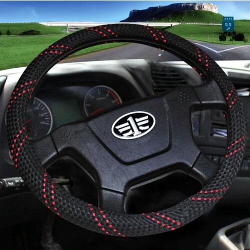 KKYSYELVA Leather+Ice Silk Steering Wheel Covers for Car Bus Truck 36 38 40 42 45 47 50cm Diameter Auto Steering-wheel cover