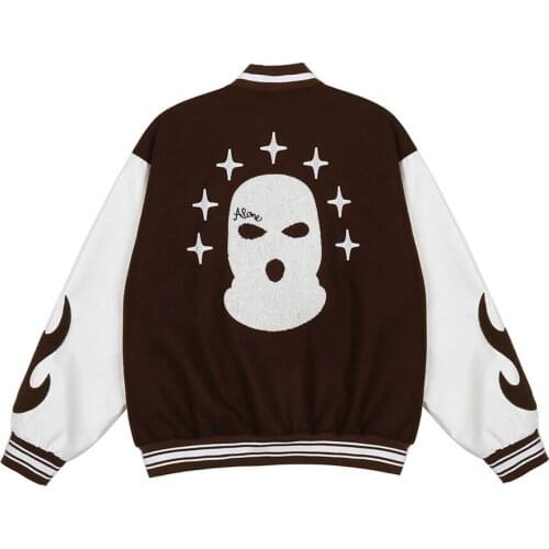 Hip Hop Jacket Men Baseball Coats Bomber Flame Masked Face Patchwork Color Jacket Womens Harajuku Casual Streetwear Men Cotton