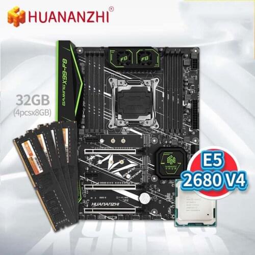 HUANANZHI X99 F8 Motherboard with Intel XEON E5 2680 V4 with 4*8G DDR4 Non-ECC Memory Combo Kit Set NVME SATA 3.0 USB 3.0