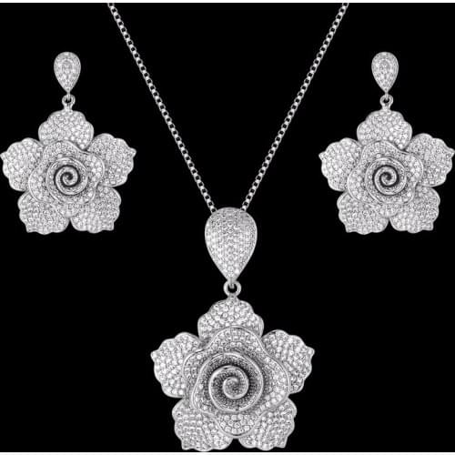 Funmode Hot Luxury Bridal Wedding Party 3 Colors Flower Design Jewelry Set For Women accesorios parure Necklace Earring FS251