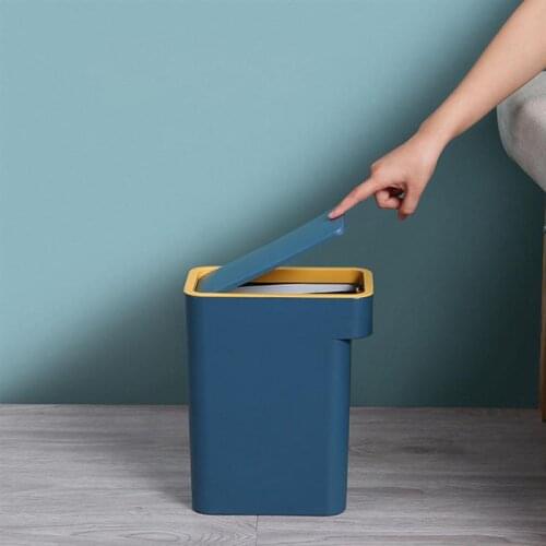 1PC Press Type Trash Can Household Flip Cover Garbage Can with Cover (Blue)