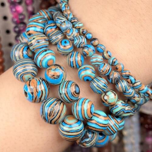 Natural Stone Lake Blue Stipe Round Beads For Jewelry Making Diy Bracelet Charm Accessories 4-12mm 15
