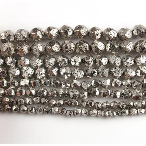 Natural Stone Rhodium Plated Volcanic Lava Beads 6-12mm Minerals Faceted Beads for Jewelry Making DIY Charm Bracelet Necklace