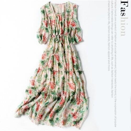 Neck New style square silk dress in spring and summer