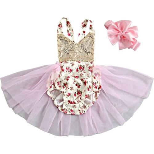 New Infant Sleeveless Romper + Flower Headband, Mesh Stitching Sweet Style Little Princess Summer Clothing