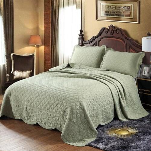 Solid Cotton Quilt Set 3PCS Embroidered Bedspread Quilted Coverlet Bed cover sheets Pillowcase King Queen Size Blanket CHAUSUB