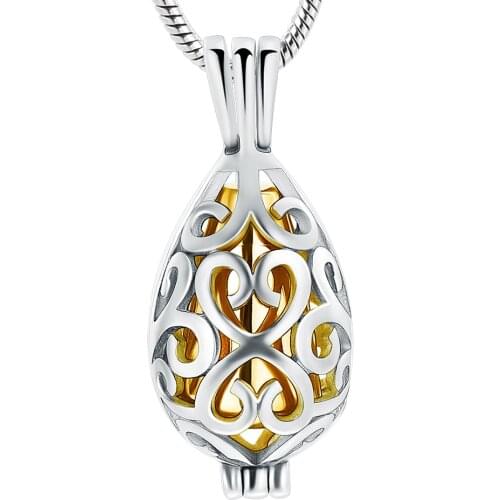JJ001 Hollow Teardrop Stainless Steel Memorial Locket Necklace With Gold Cremation Urn Jewelry For Ashes Of Loved Ones Keepsake