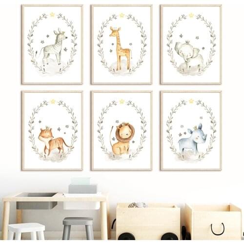 Lion Giraffe Tiger Elephant Rhino Zebra Nordic Posters And Prints Nursery Wall Art Canvas Painting Wall Pictures Kids Room Decor
