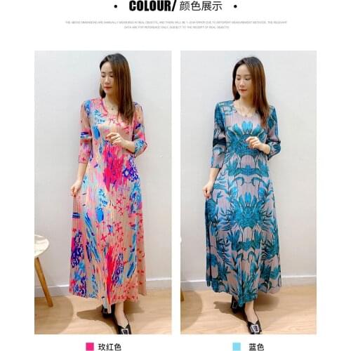 HOT SELLING Miyake three quarter round collar fold print A-Line dress IN STOCK