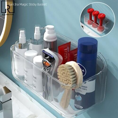 Floating Bathroom Shelf Transparent Cosmetic Organizer Free Punch Home Storage Rack Kitchen Holder Shampoo Holder Accessories