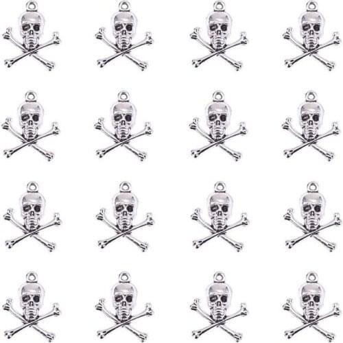 20pcs Antique Silver Tibetan Pirate Style Skull Carnival Charm Pendant (24x21x4mm)