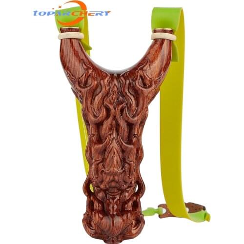 Slingshot with Rubber Band Chinese Dragon Carved Wood Catapult Kids Outdoor Shooting Sports