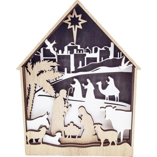 Christmas Decoration Creative Wooden Handicraft The Birth of Jesus Cute Desktop Ornaments Home Decor Accessories