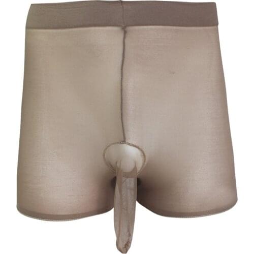 Gray Mens Stretchy Stocking Boxer Briefs Shorts Underwear with Closed Penis Sheath