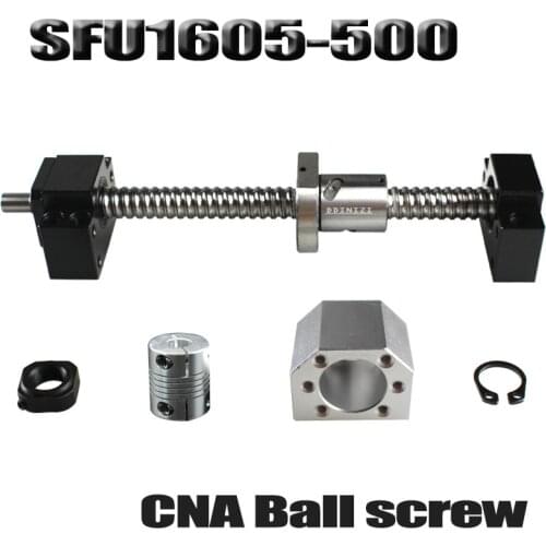 Ballscrew 500mm SFU1605 rolled ball screw C7 with end machined +1605 ball nut + nut housing+BK/BF12 end support + coupler RM1605