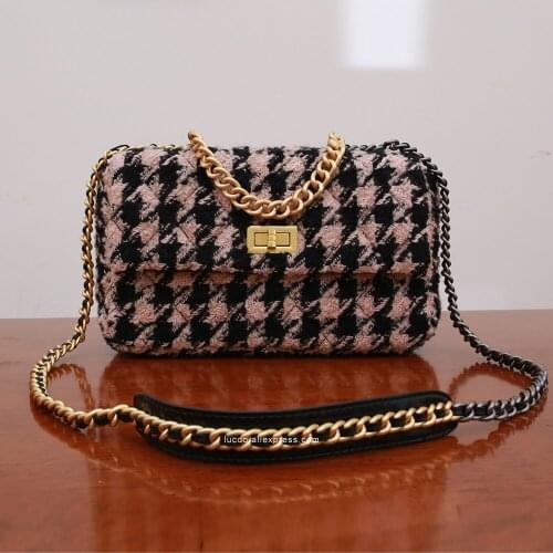 Luxury Houndstooth Shoulder Messenger Bags Designer Wool Stylish Diamond Lattice Swallow Gird Handbag Crossbody Bags for Women