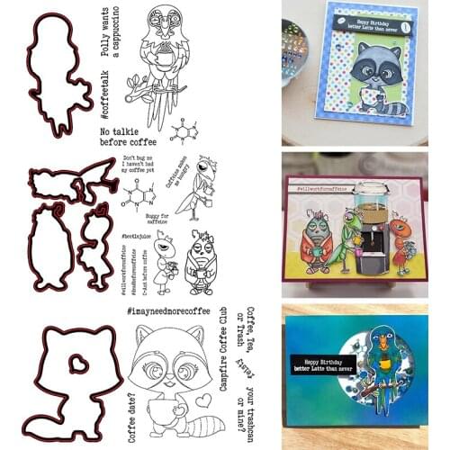 Cutting Dies With Stamps Woodpecker Fox Ant Outline Caffeinated DIY Scrapbooking Craft Paper Cards 2020 Hot Sale