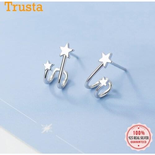 Trustdavis Genuine 925 Sterling Silver Fashion Sweet Double Stars Charm Stud Earrings For Women Wedding Fine Jewelry Gift DS105
