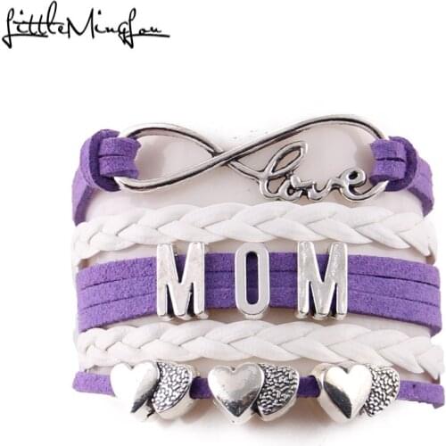 Little Minglou 4 colors Infinity love mom bracelet heart charm leather wrap bracelets & bangles for women jewelry mother gift