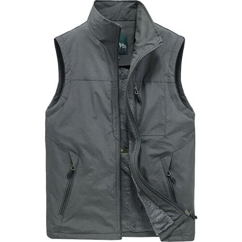 Winter Mens Sleeveless Jacket Fleece Mens Vest Warm Unloading Khaki Many Pocket Coat Male Autumn Waistcoat Men Plus Size 5XL