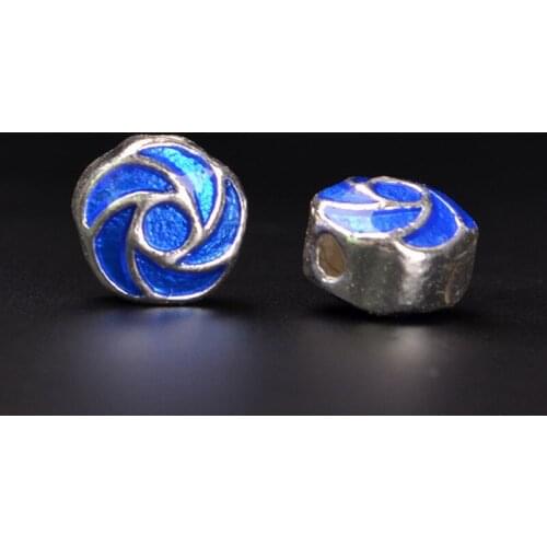 10 PCS 10mm*6mm Vintage Alloy Enamel Drops Of Glaze Blue Nepal Round Spacer Beads Hole Bead For Jewelry Making 332bz