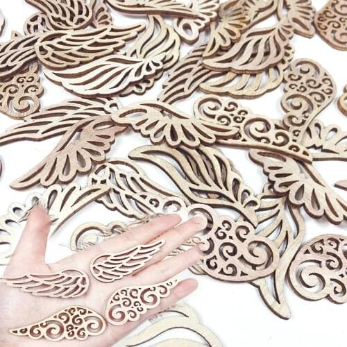25/50/100pcs Vintage Angel wings Wood Laser Cut Out Natural Wood Pieces Children Handmade Scrapbooking DIY Party Wedding decora