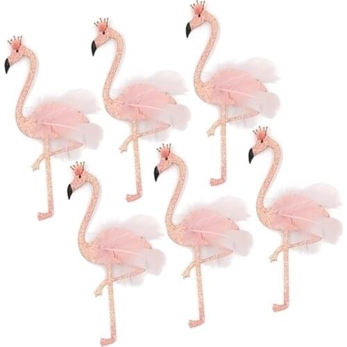 6PCS Glitter Cake Topper Hawaii Style Flamingo Plume Insert Card Toothpick Cake Decoration Wedding Birthday Party Cake Decor