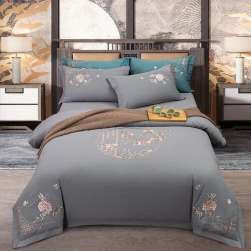 600TC Egyptian Cotton Soft Duvet Cover Set Traditional Vintage Embroidery Chic 4Pcs Bedding Set with 1Bed Sheet 2 Pillow Shams