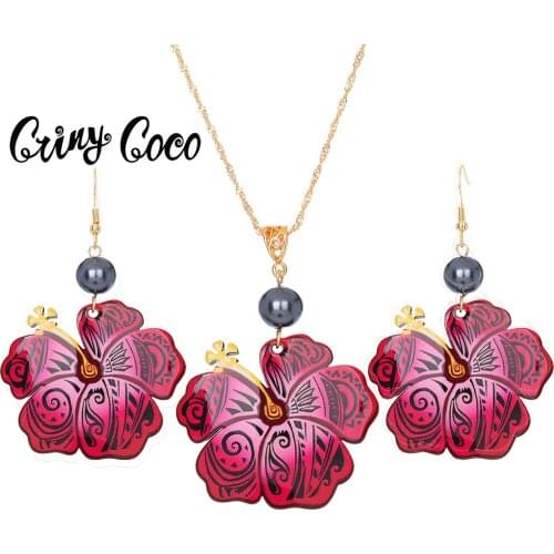 Cring Coco Acrylic Jewelry Sets 2021 Fashion Drop Flower Peal Earrings and Necklaces Set Hawaiian Beach Jewelry Earing for Women