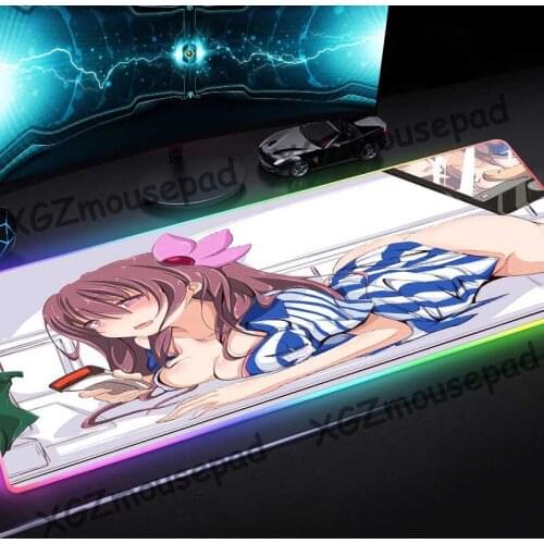 XGZ Large RGB Luminous Mouse Pad Black Lock Edge Anime Sexy Beauty Seduction Pattern Custom Computer Desk Mat Rubber Non-slip