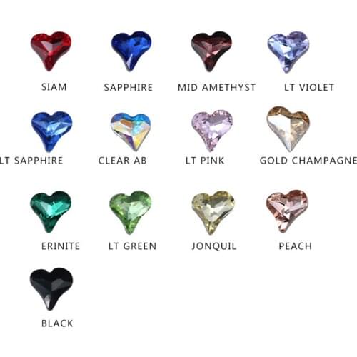 20pcs/lot 8mm crooked heart nail art rhinestone beads pointed bottom strass crystal for nail Art Wedding Jewelry decoration