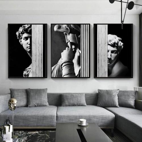 Decoration Picture Nordic Black and White Wall Mural Modern Retro Roman Column Figure Posters David Gypsum Sculpture Art Picture