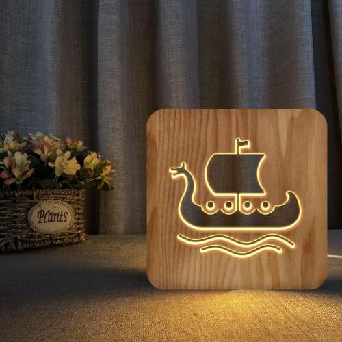 Dragon Boat Dragon Boat Festival Solid Wood Wood Headlight Creative Living Room Decorative 3D Night Lamp