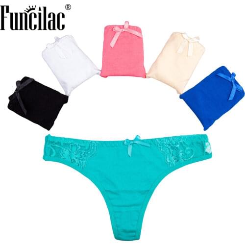 FUNCILAC Women Lace Thongs and G Strings Woman Underwear Panties Cotton Mutande Donna Sexy 5 pcs/Lot