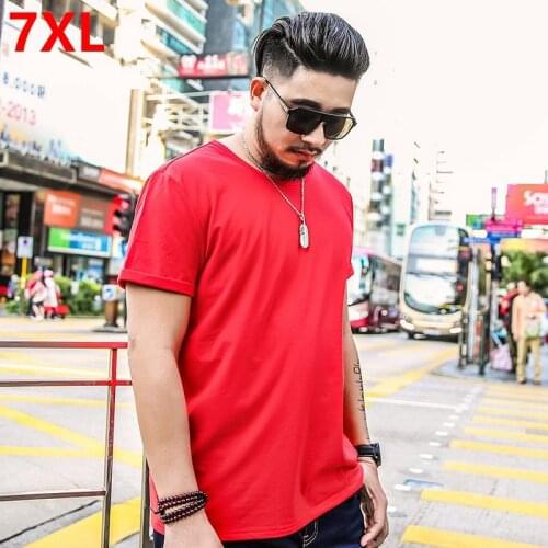 Big Size summer new pure color short sleeved T-Shirt Large code men plus fertilizer mens round collar stretch cotton breathab