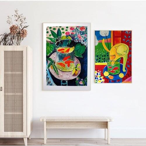 Goldfishes Matisse Cat With Fish Poster Art Canvas Painting Print Living Room Home Decor Modern Wall Art Decorative Painting