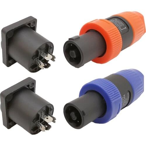 2Pcs Orange & Blue 4 Pin NL4FC Male Audio Plug Connector 4 Pole Speakon Female Socket Jack Speaker Connectors