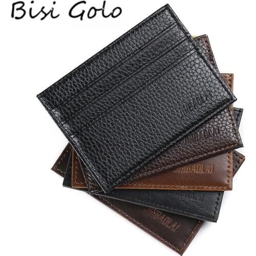 BISI GORO Vintage PU Leather Wallet Organizer for Men Women Business Credit Card Holder 2020 Slim Simple Money Bag Wholesale